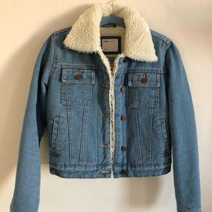 Asos Cropped Shearling Denim Jacket